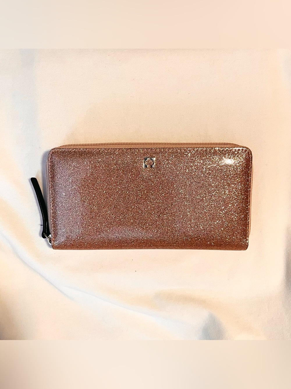 Kate Spade New York Pink Glitter Zip-Around Wallet w/Logo-K. Spade Liner/Pockets